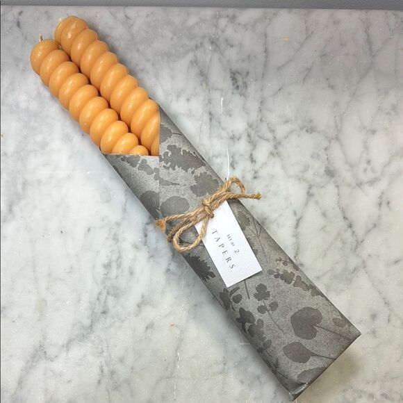 Anthropologie Set of 2 Tapers Orange Twisted Candles - Picture 1 of 7